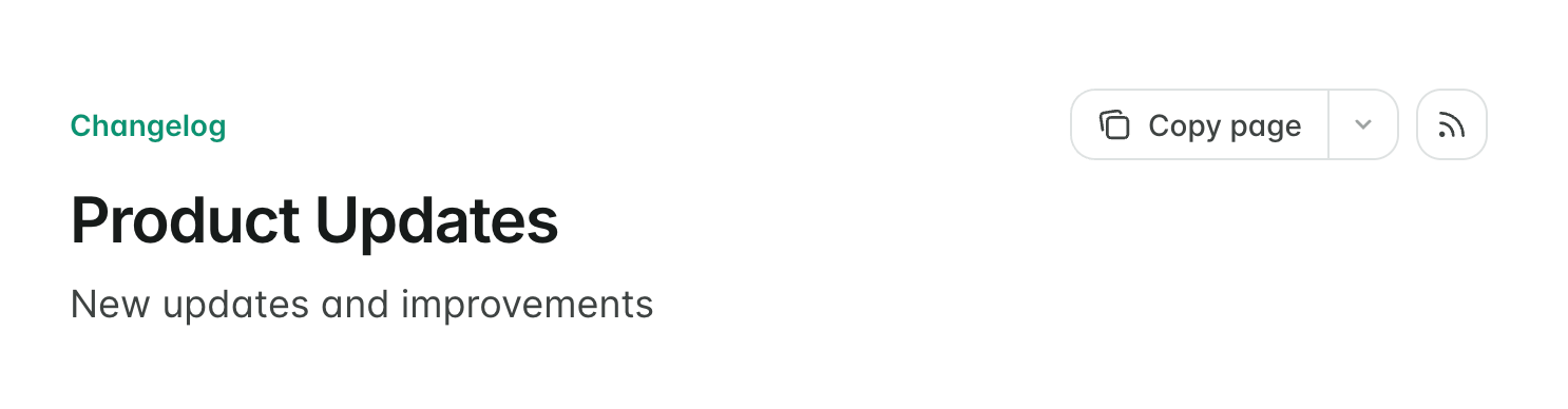 Changelog page in light mode with RSS feed button enabled.